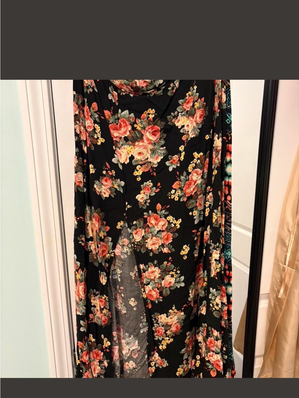 Black Floral Maxi Skirt with Rose Print